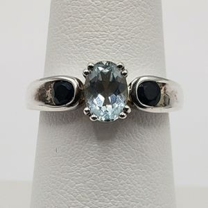 Dainty Aquamarine & Sapphire Ring  Sz 7